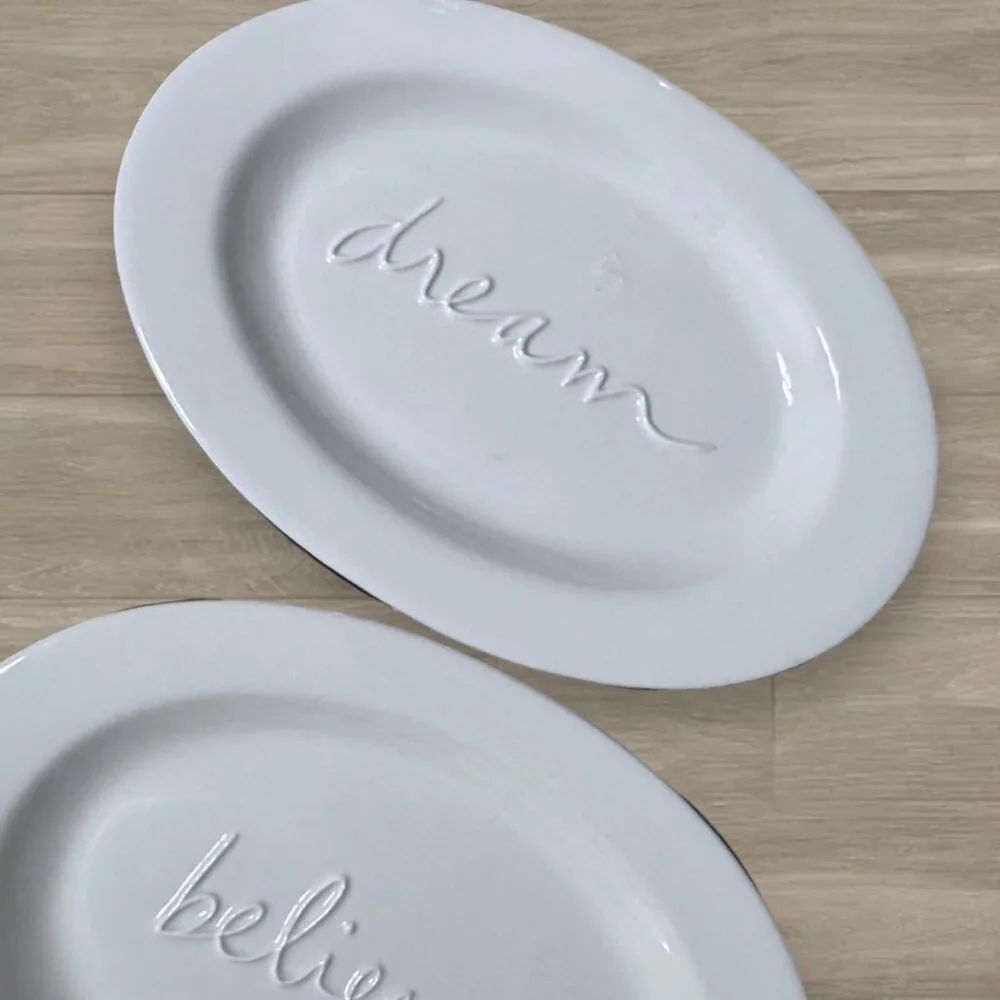 Sandra Magsamen Dept 56 White Stoneware Oval Cocktail Dessert Plates Set of 4